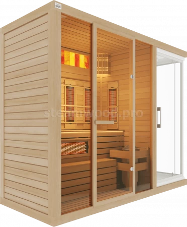 Трехместная комбинированная сауна Comfort из кедра с Душевой кабиной