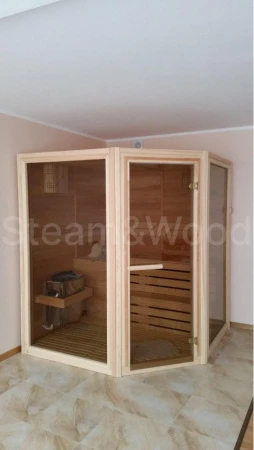 Трехместная угловая финская сауна Comfort из кедра